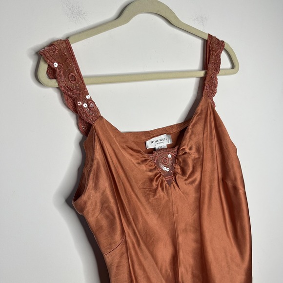 Nine West Silk Cami Tank Top Womens Plus 16W Rust Lace Sequin Straps Beaded - Picture 5 of 9